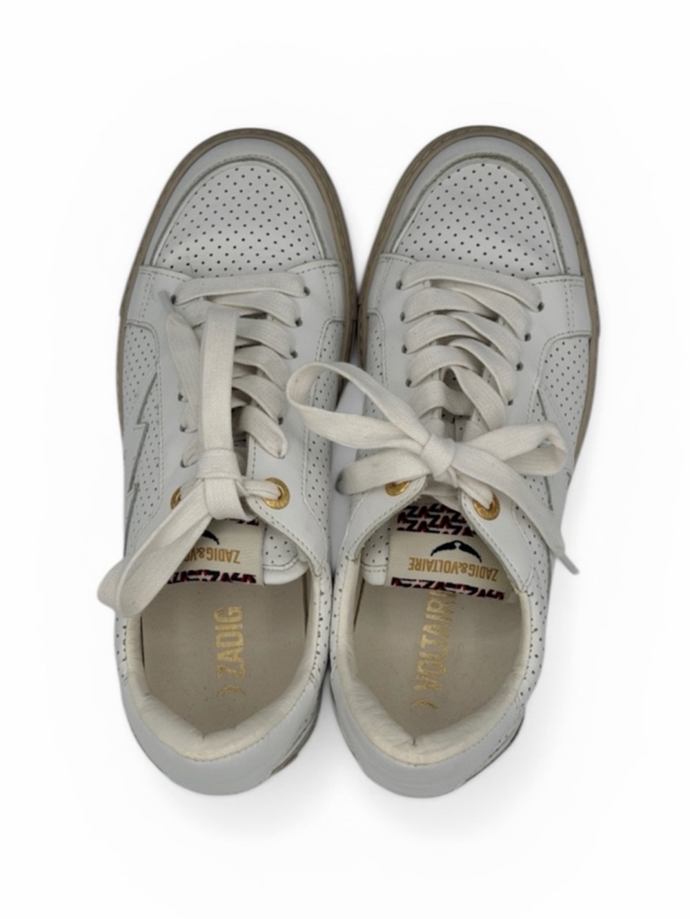 ZADIG & VOLTAIRE blanc sneaker in white/ tan soles size 38/ US 8 - Picture 6 of 11